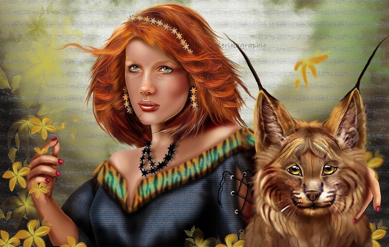 Woman with Lynx — Red