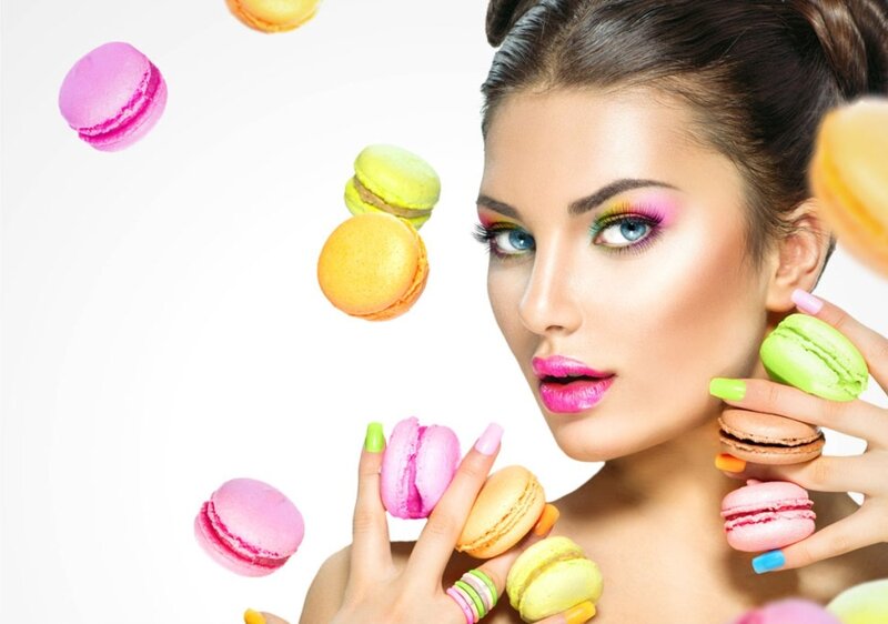 Woman with Macarons — Pink, Playful