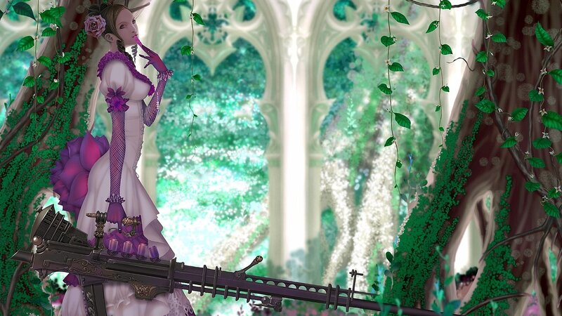 Woman with Machine Gun — Purple, Serene