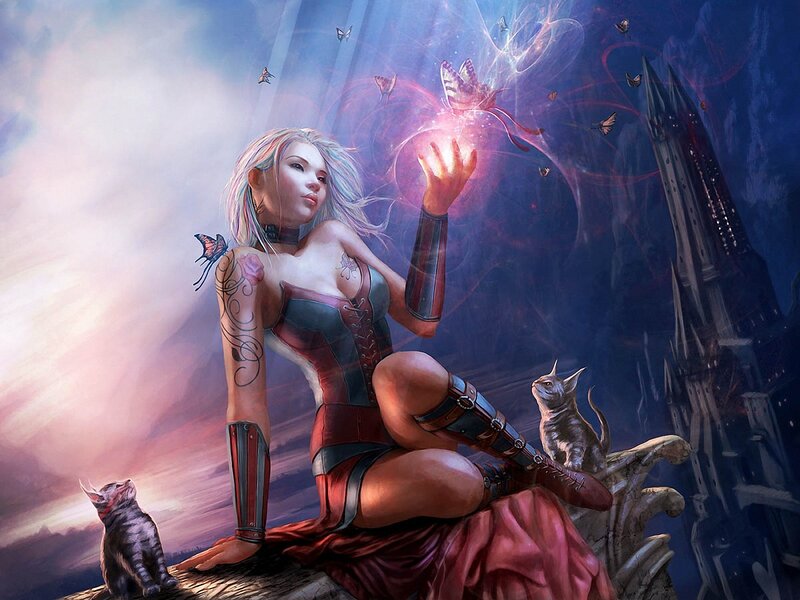 woman with magic and cats