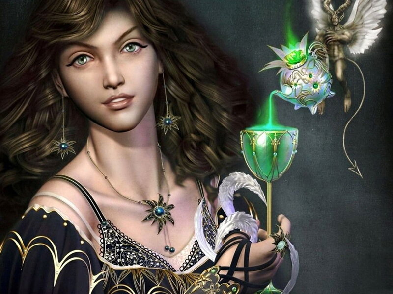 woman with magical green cup