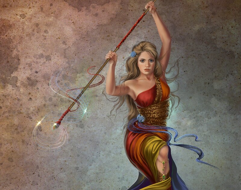 woman with magical staff