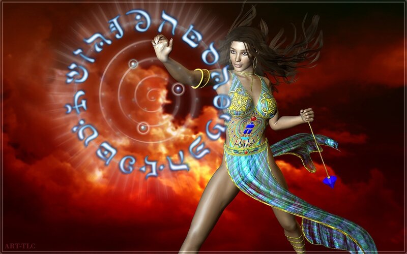 woman with magical symbols