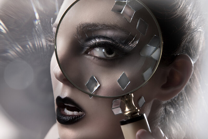 Woman with Magnifying Glass — Black