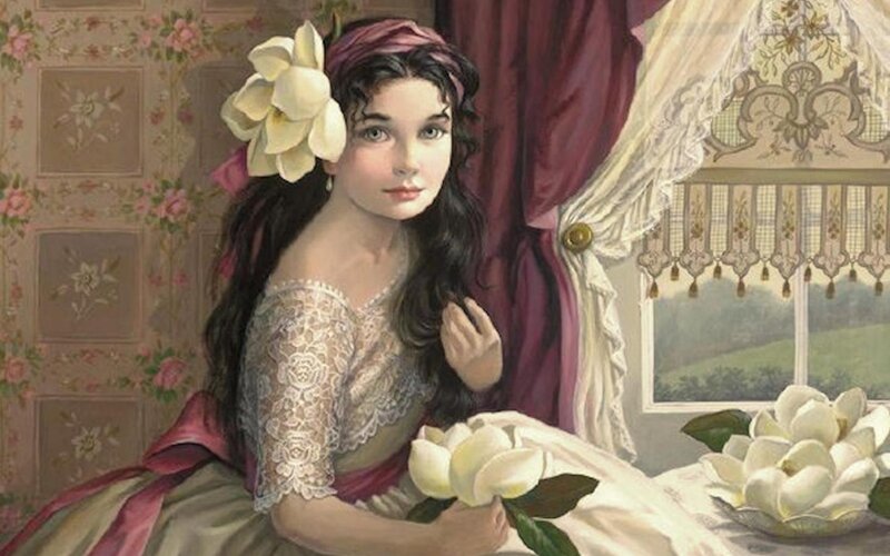 Woman with Magnolia Flower — White