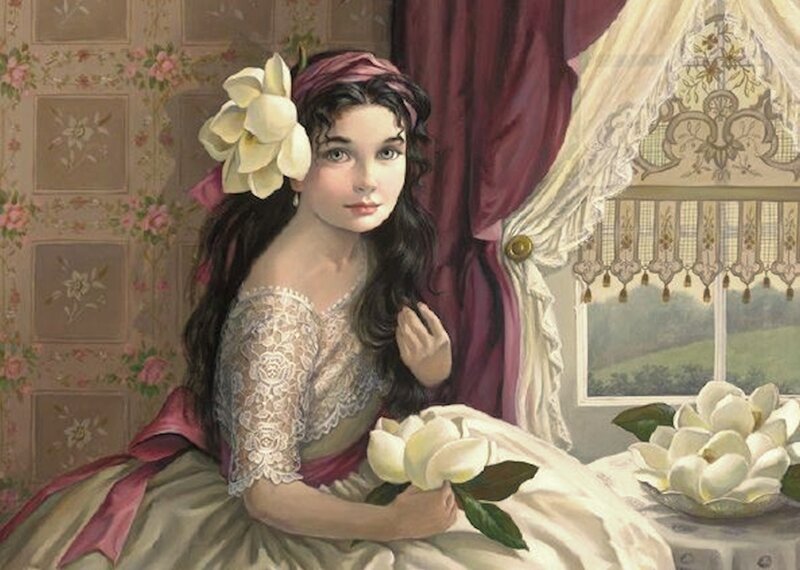Woman with Magnolias