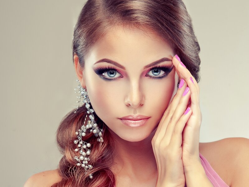 Woman with Makeup and Earrings — Brown, Dramatic