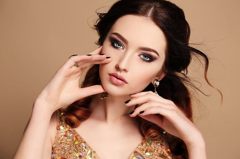 Woman with Makeup and Jewelry — Brown, Dramatic