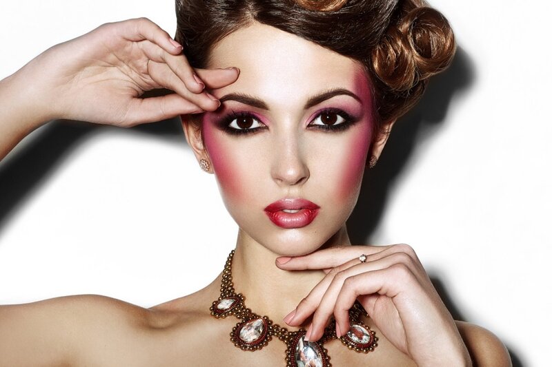 Woman with Makeup and Jewelry — Pink, Dramatic, Photograph