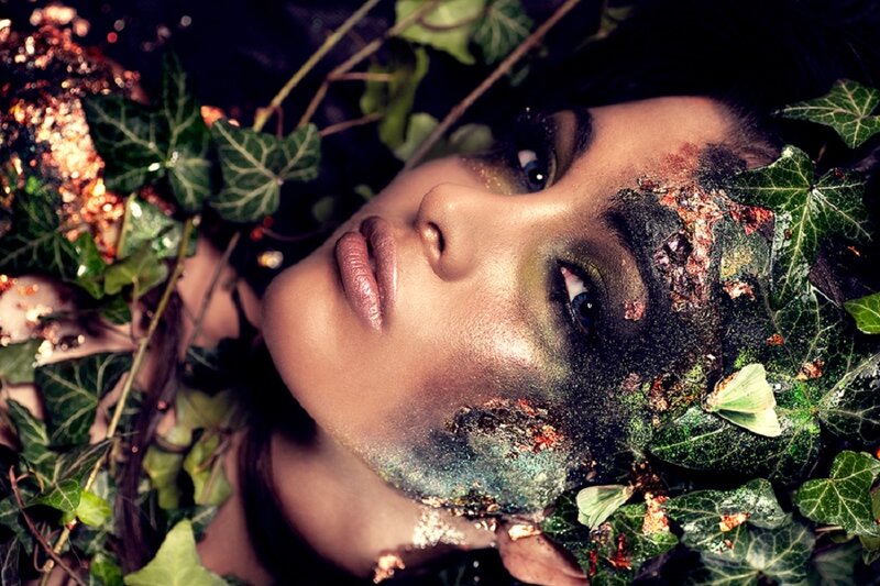 Woman with Makeup and Leaves