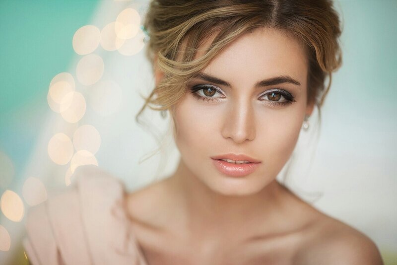 Woman with Makeup — Beige, Serene, Photograph