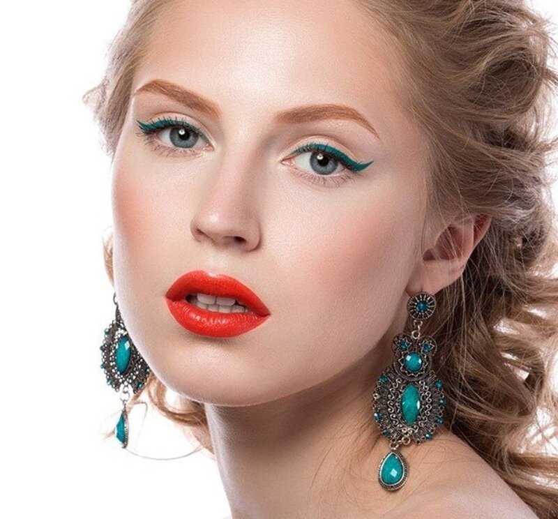 Woman with Makeup — Blue, Dramatic, Photograph, Earrings