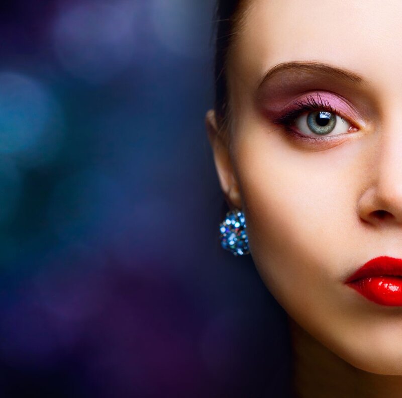 Woman with Makeup — Blue, Dramatic, Photograph