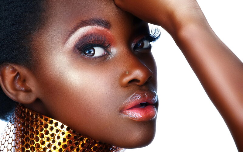 Woman with Makeup — Brown, Dramatic, Photograph, Gold Collar