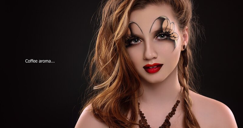 Woman with Makeup — Brown, Dramatic, Photograph, Red Lipstick