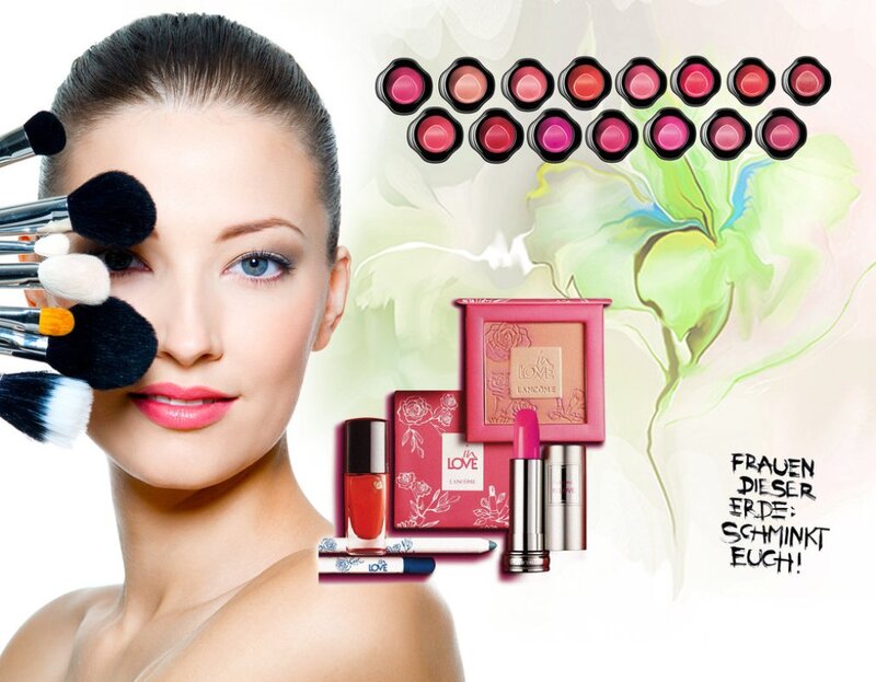 Woman with Makeup Brushes — Pink