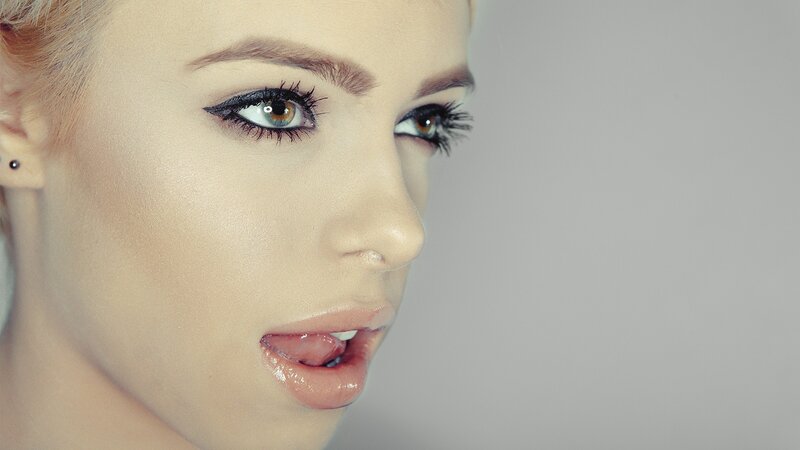 Woman with Makeup — Gray, Dramatic, Photograph