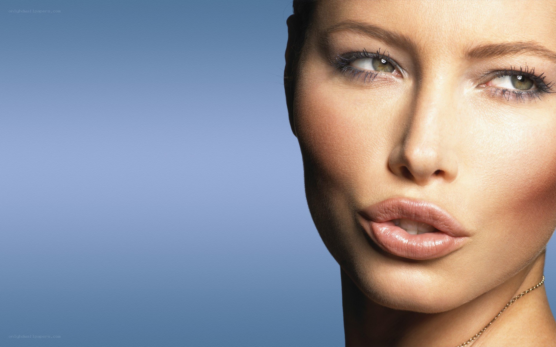 woman with makeup on blue background