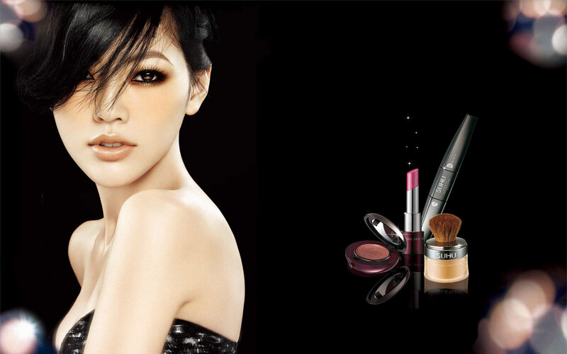 woman with makeup products