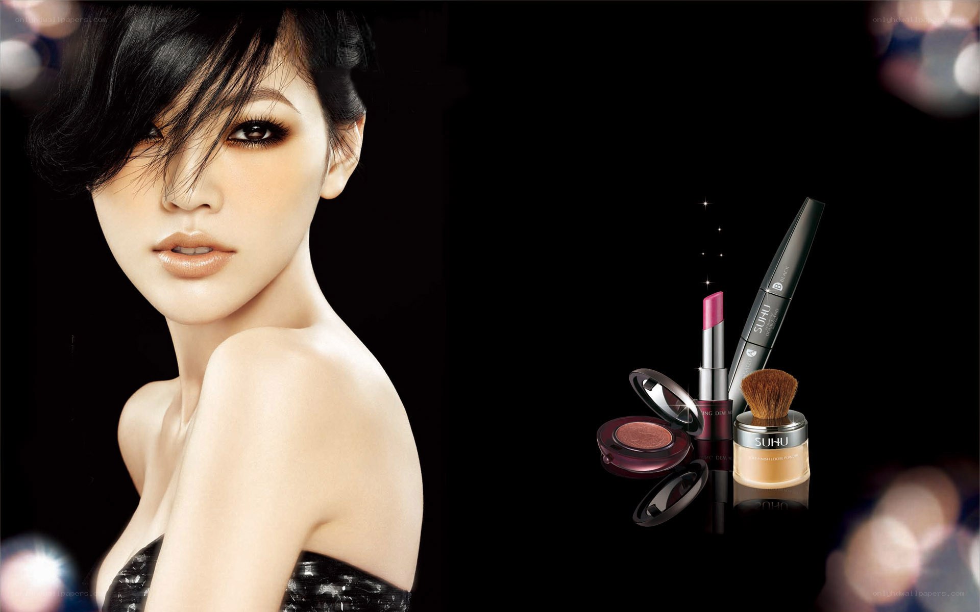 woman with makeup products