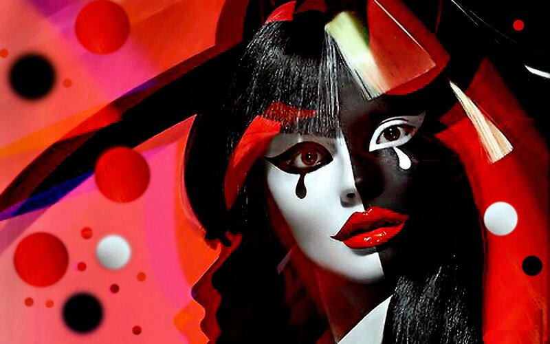 Woman with Makeup — Red, Dramatic, Digital Art