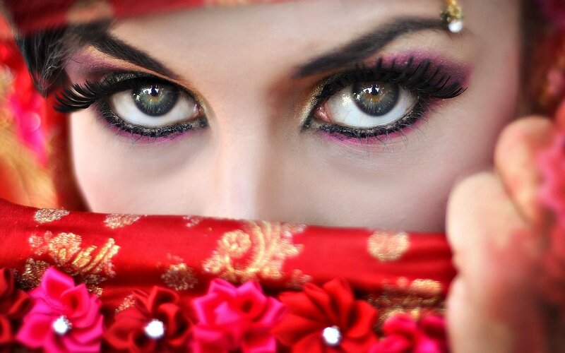 Woman with Makeup — Red, Dramatic, Photograph, Eyes, Veil