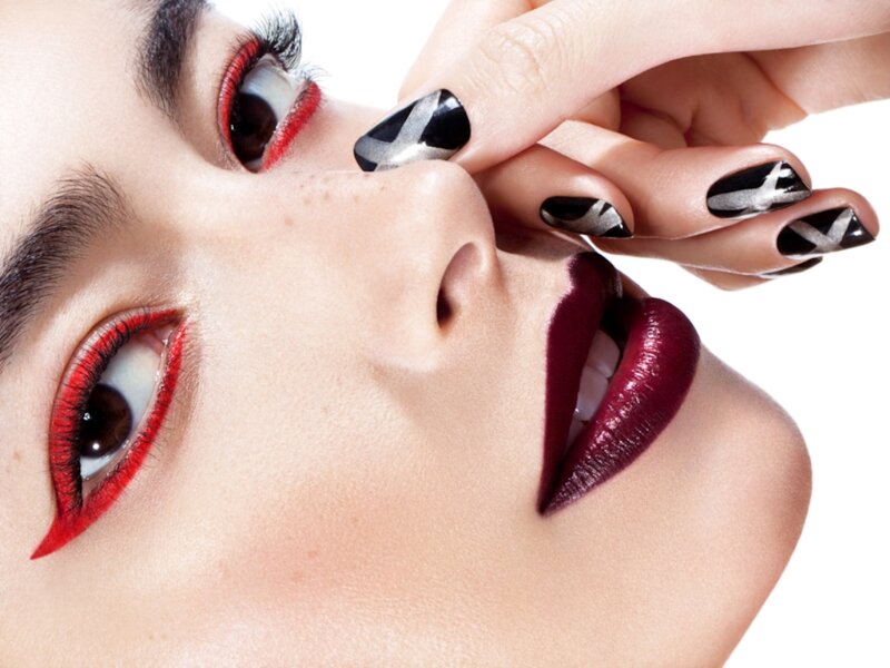 Woman with Makeup — Red, Dramatic, Photograph