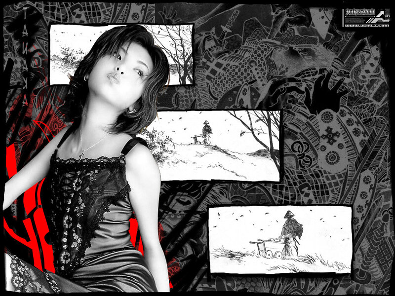 woman with manga panels collage