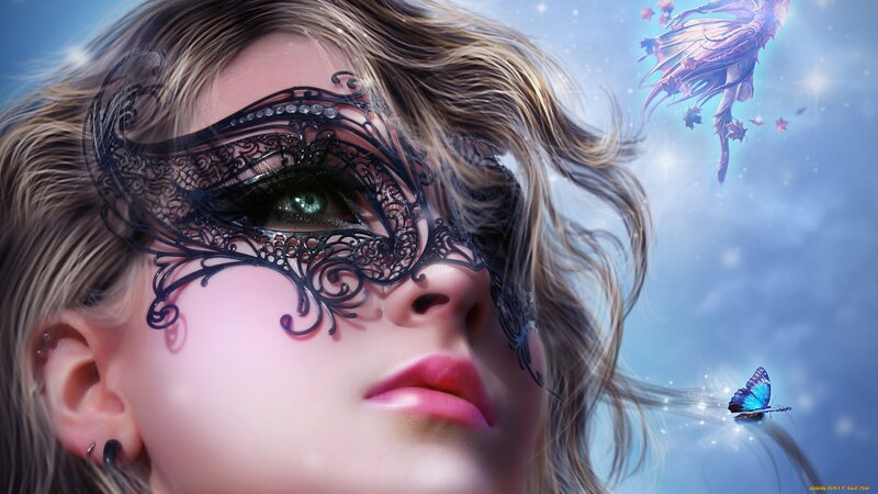 woman with mask and butterfly