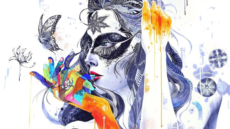 woman with mask and butterfly