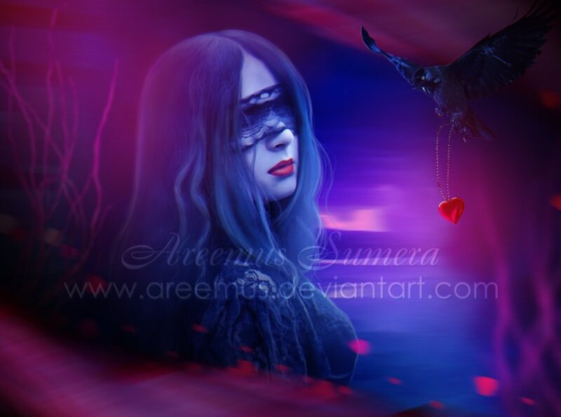 Woman with Mask and Crow