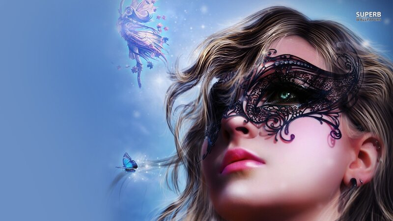 Woman with Mask and Fairy — Blue, Fantasy