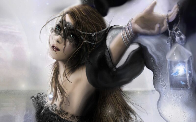 Woman with Mask and Lantern
