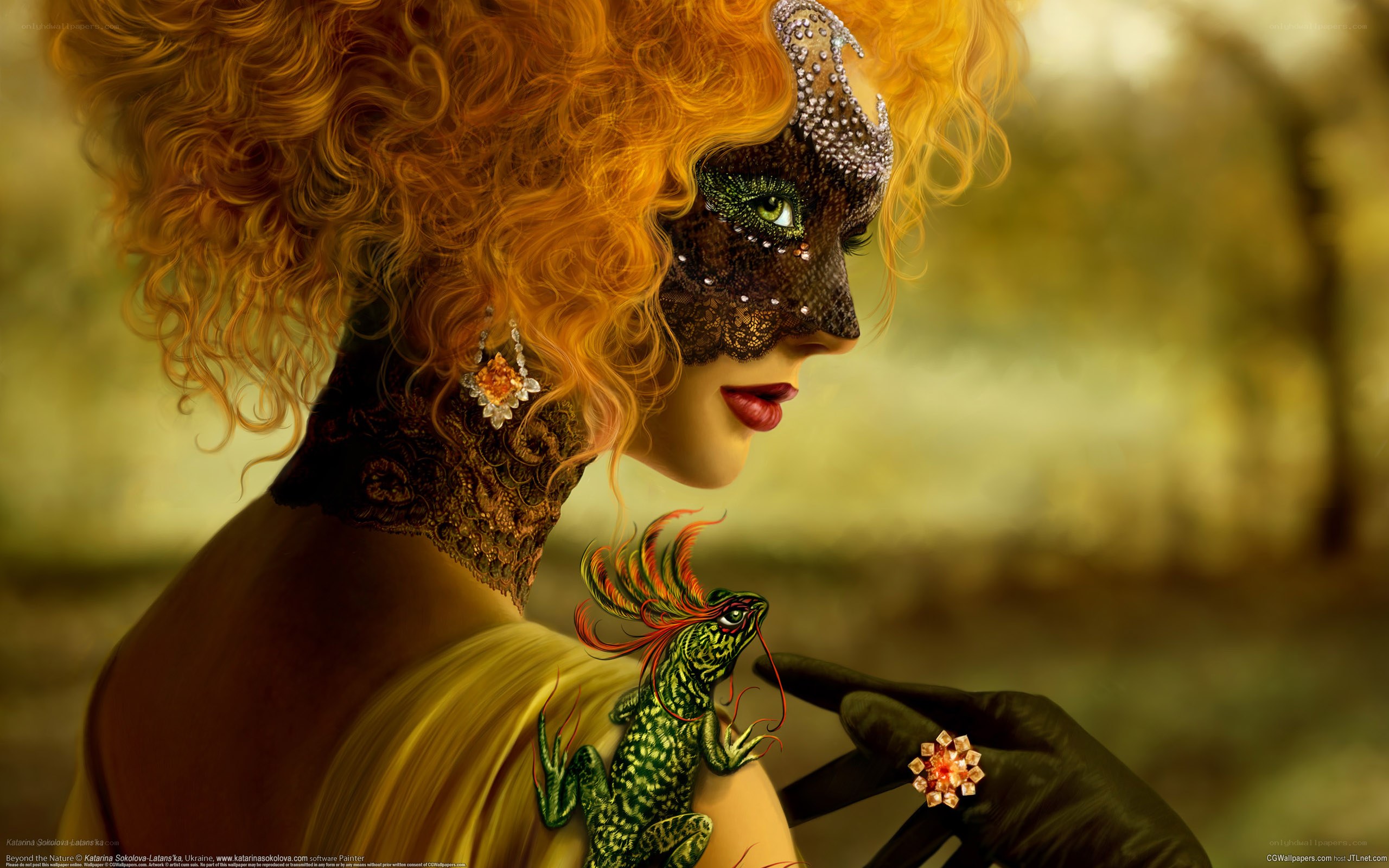 woman with mask and lizard