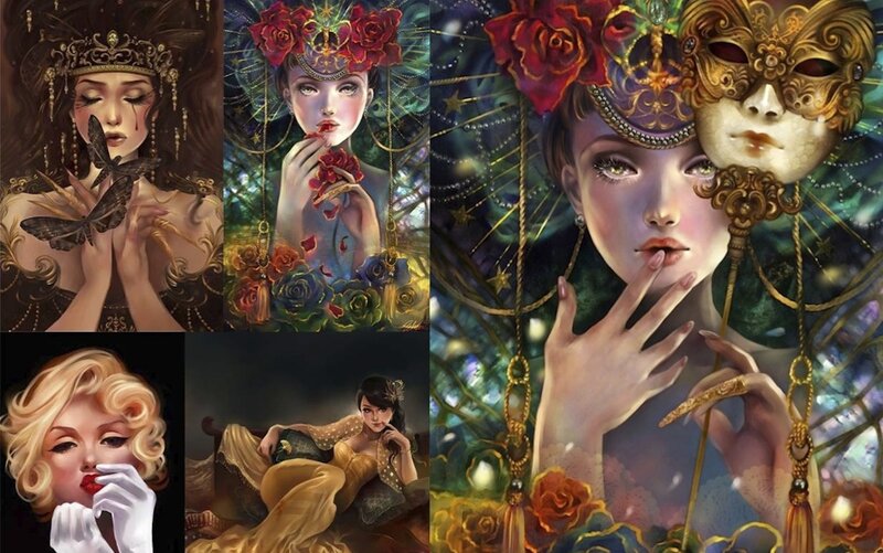 Woman with Mask and Roses
