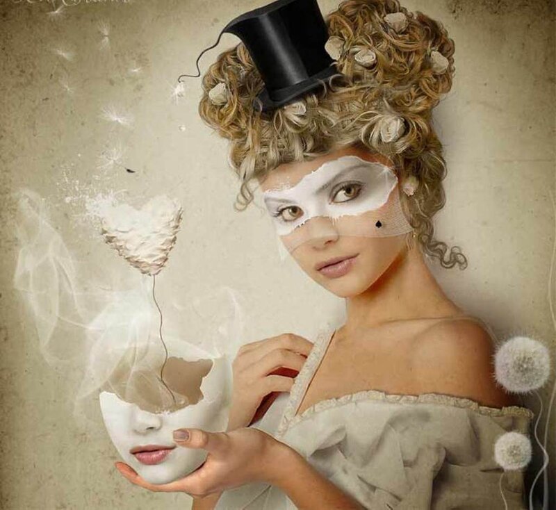 Woman with Mask and Top Hat