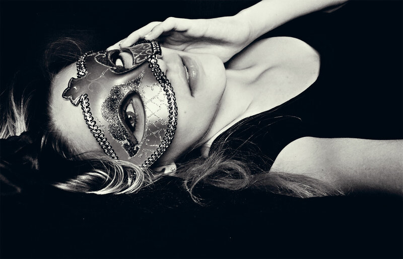 Woman with Mask — Black, Dramatic, Photograph, Hand