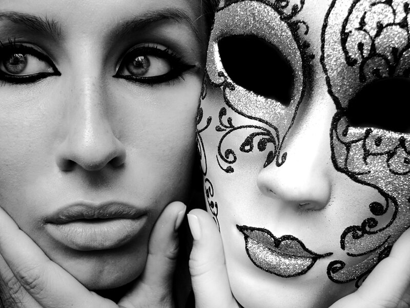 Woman with Mask — Black, Dramatic, Photograph, Makeup