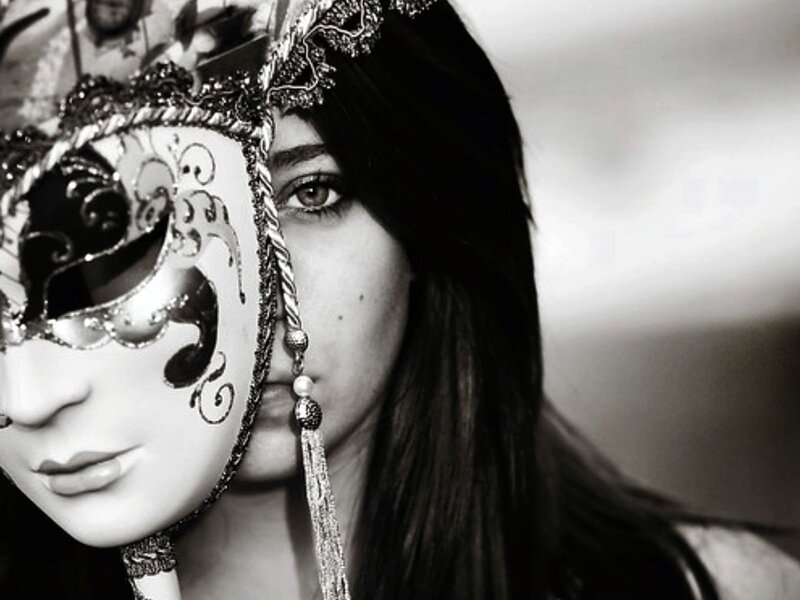 Woman with Mask — Black, Dramatic, Photograph