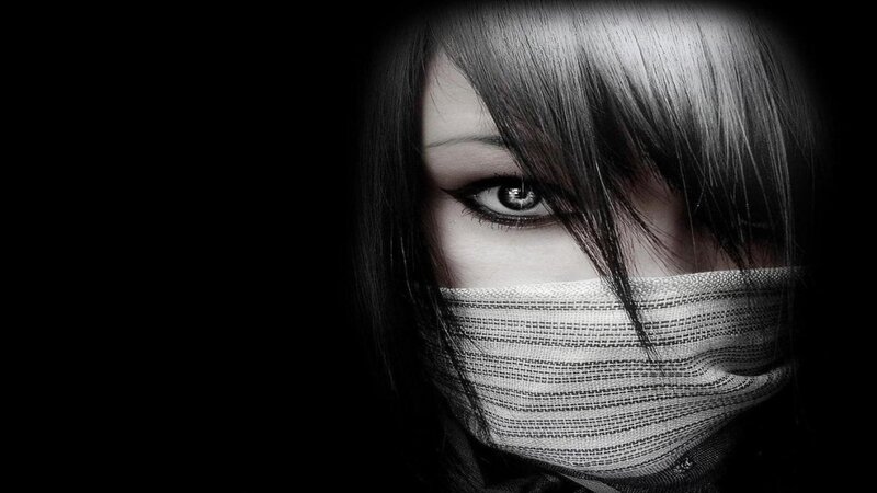 woman with mask covering face