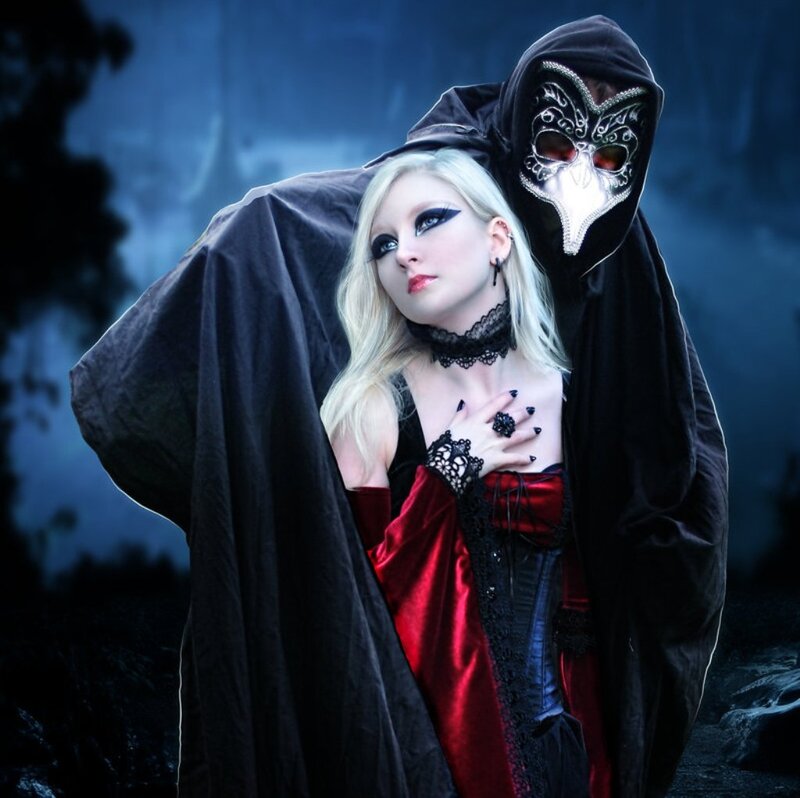Woman with Masked Figure — Black