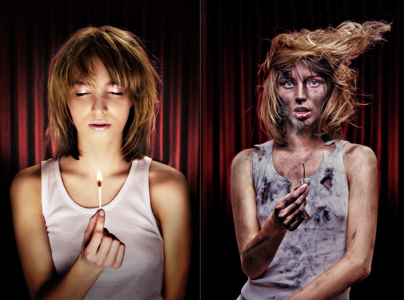 woman with match before and after