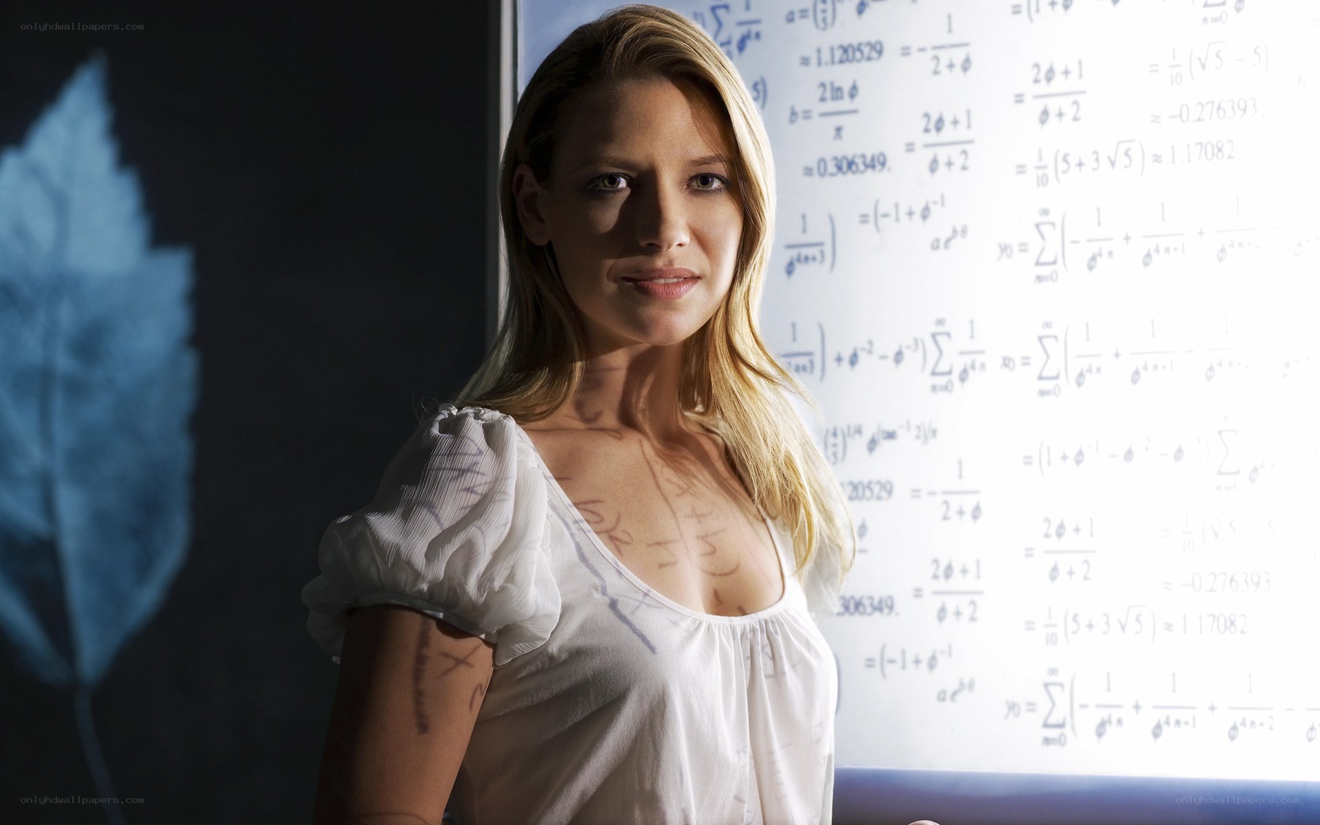 woman with math equations
