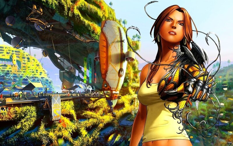 Woman with Mechanical Arm — Yellow