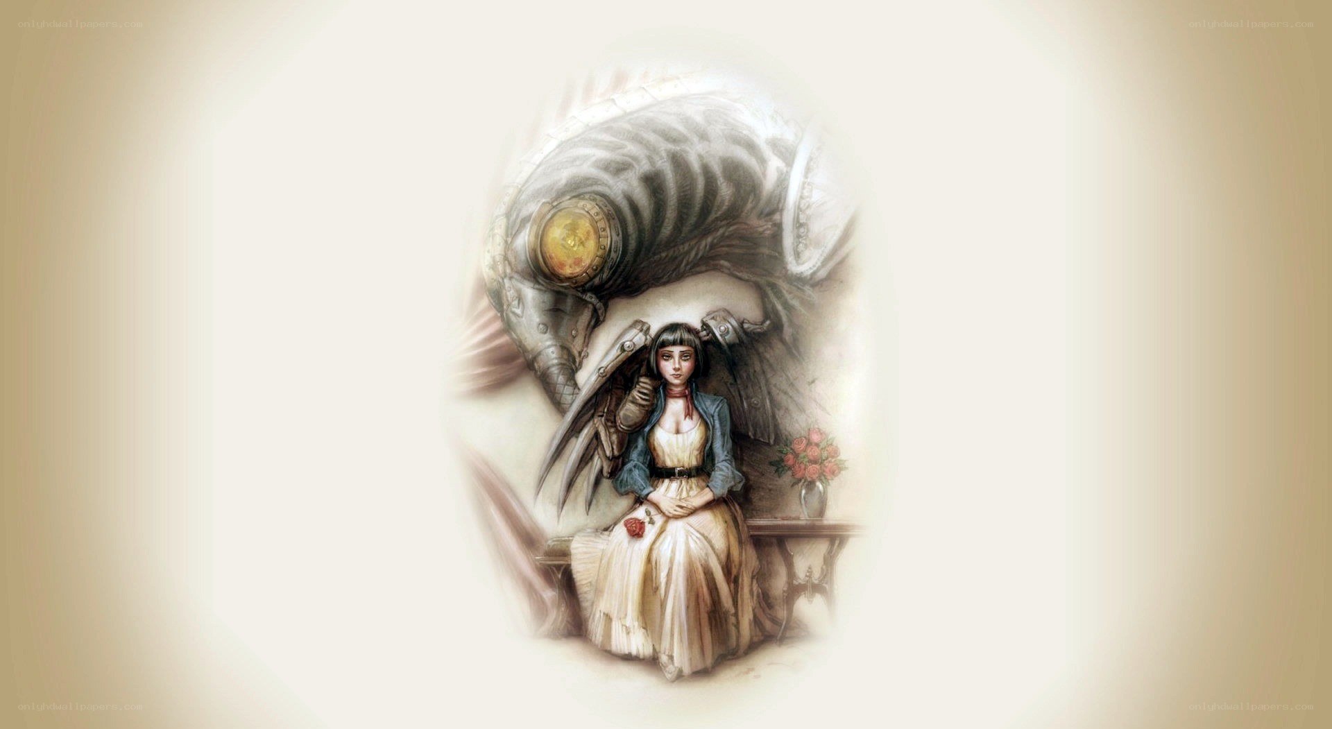 woman with mechanical creature
