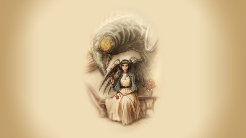 Woman with Mechanical Creature — Beige, Serene