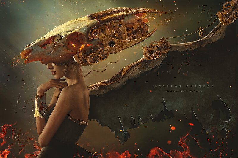 Woman with Mechanical Dragon — Black