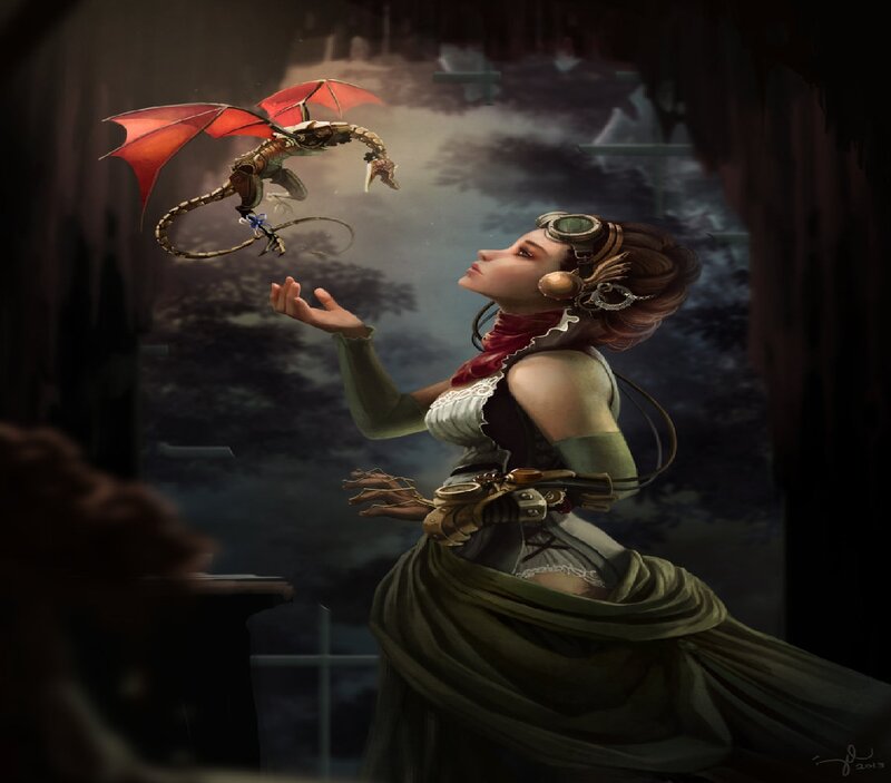 Woman with Mechanical Dragon — Green