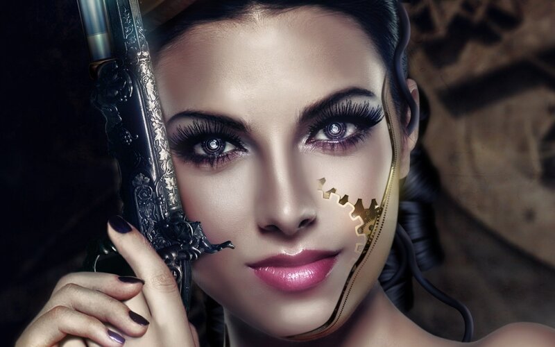 Woman with Mechanical Face — Black