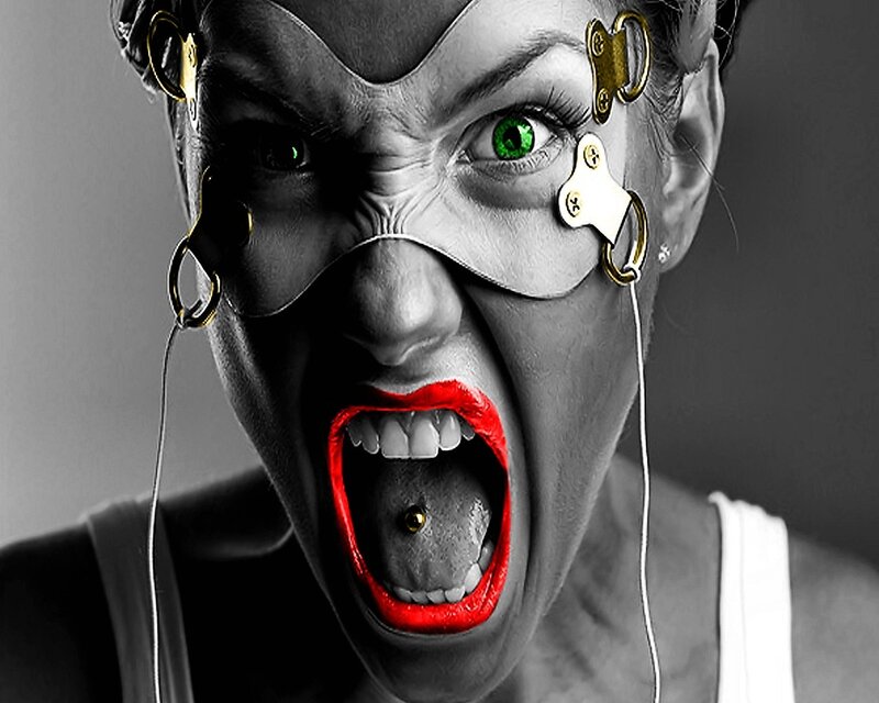 woman with mechanical face mask